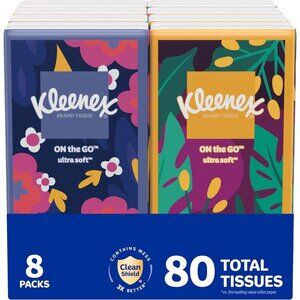8 Kleenex On-The-Go Facial Tissues 10 Tissues per pack  3-Ply (80 Tissues Total)